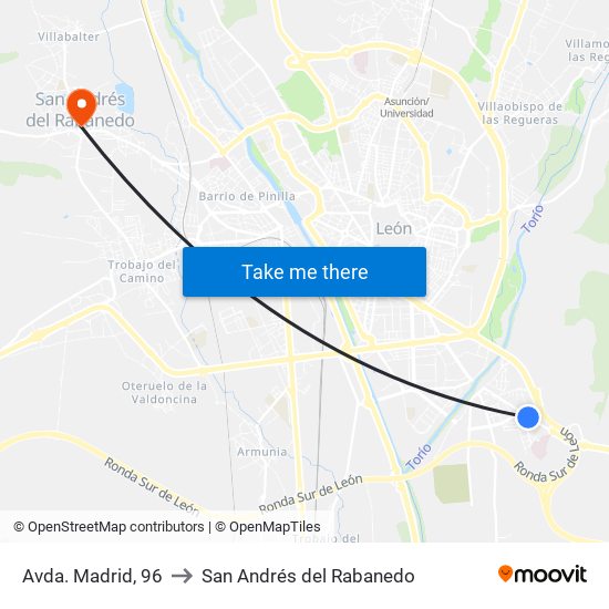 Avda. Madrid, 96 to San Andrés del Rabanedo map