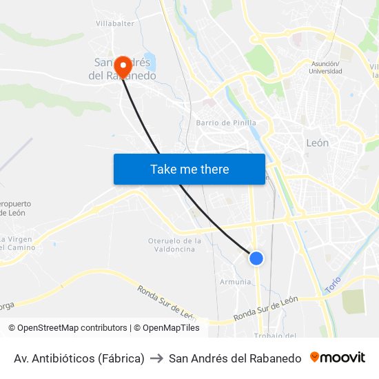 Av. Antibióticos (Fábrica) to San Andrés del Rabanedo map