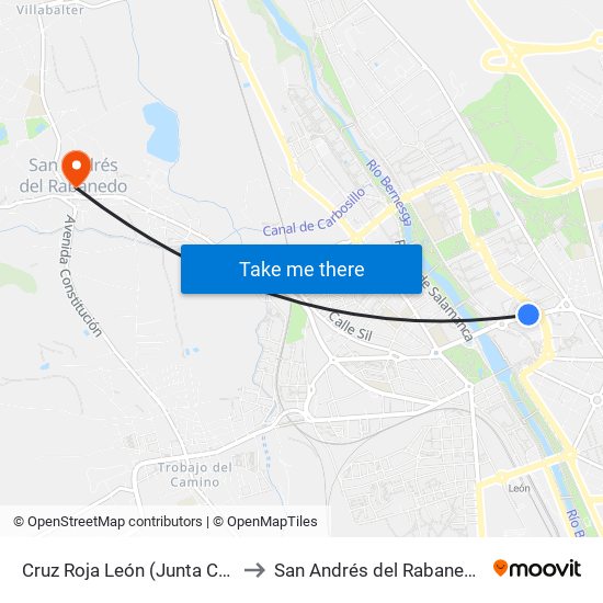Cruz Roja León (Junta Cyl) to San Andrés del Rabanedo map