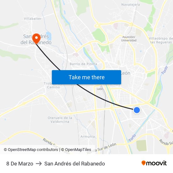 8 De Marzo to San Andrés del Rabanedo map