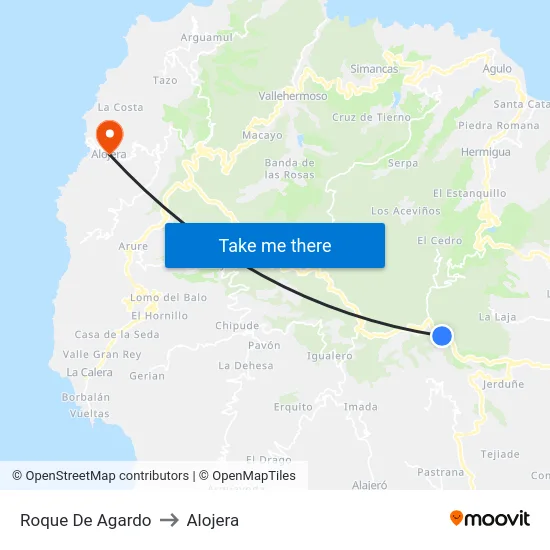 Roque De Agardo to Alojera map