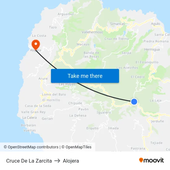 Cruce De La Zarcita to Alojera map