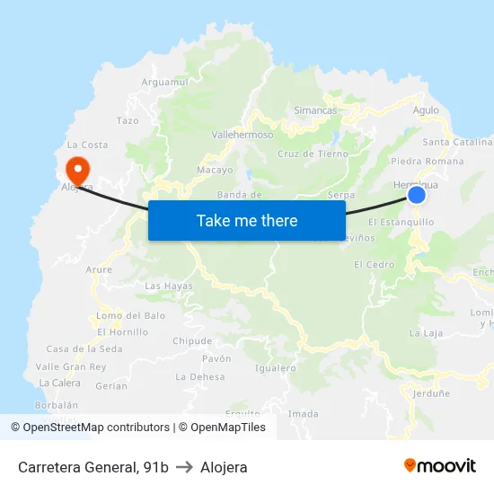Carretera General, 91b to Alojera map