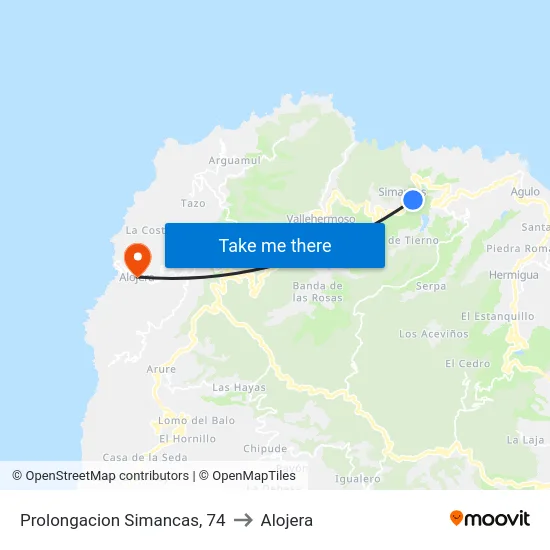 Prolongacion Simancas, 74 to Alojera map