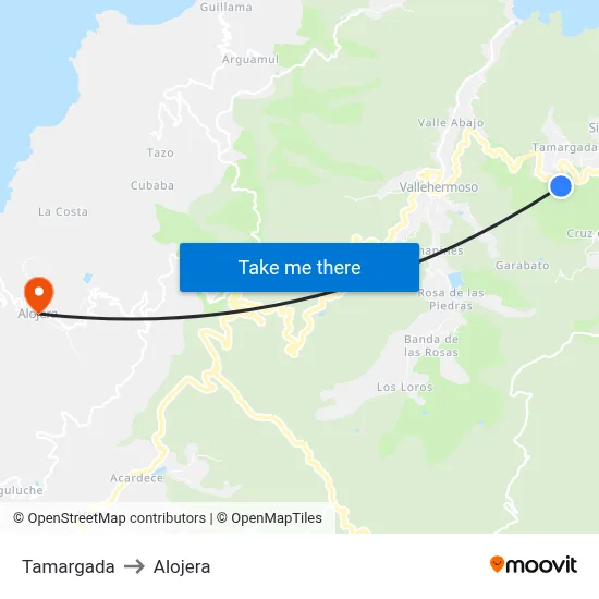Tamargada to Alojera map