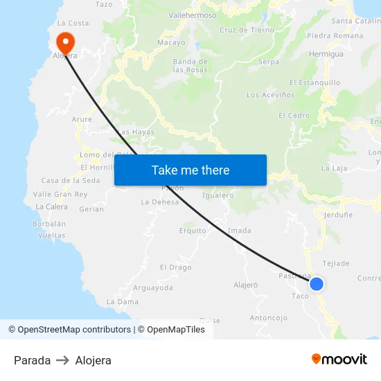 Parada to Alojera map