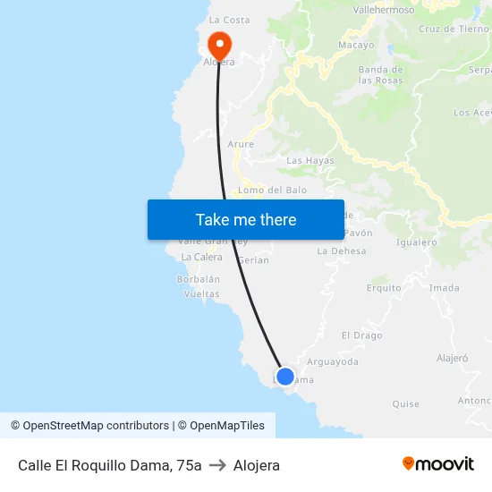Calle El Roquillo Dama, 75a to Alojera map