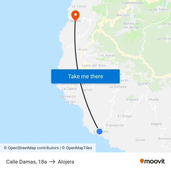 Calle Damas, 18a to Alojera map