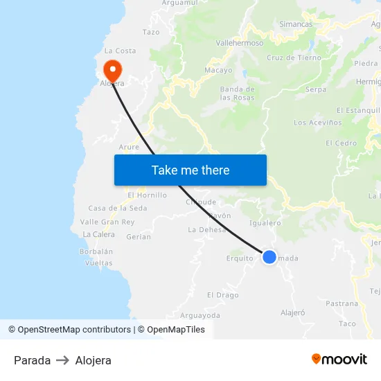 Parada to Alojera map