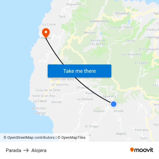 Parada to Alojera map