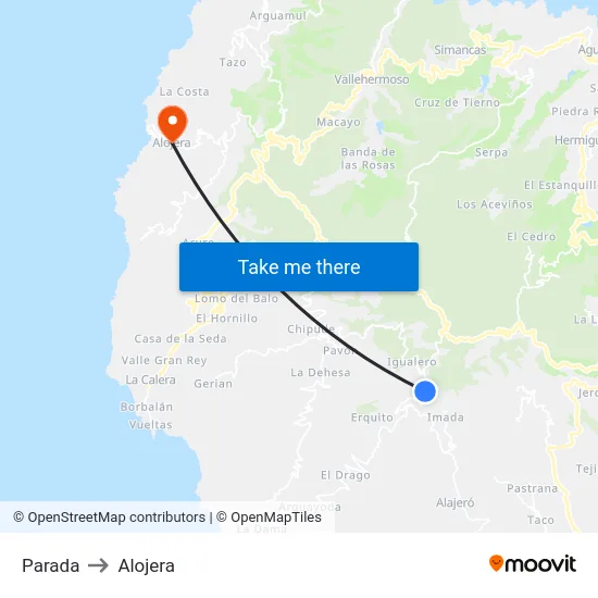Parada to Alojera map