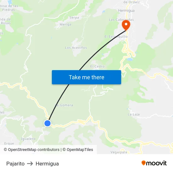 Pajarito to Hermigua map