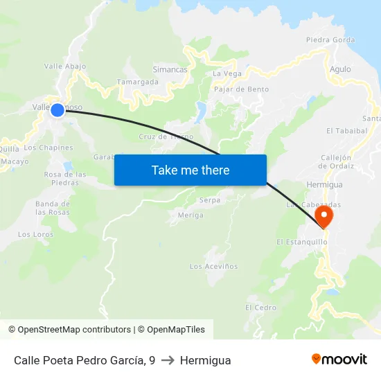 Calle Poeta Pedro García, 9 to Hermigua map