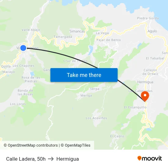 Calle Ladera, 50h to Hermigua map