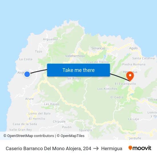 Caserio Barranco Del Mono Alojera, 204 to Hermigua map