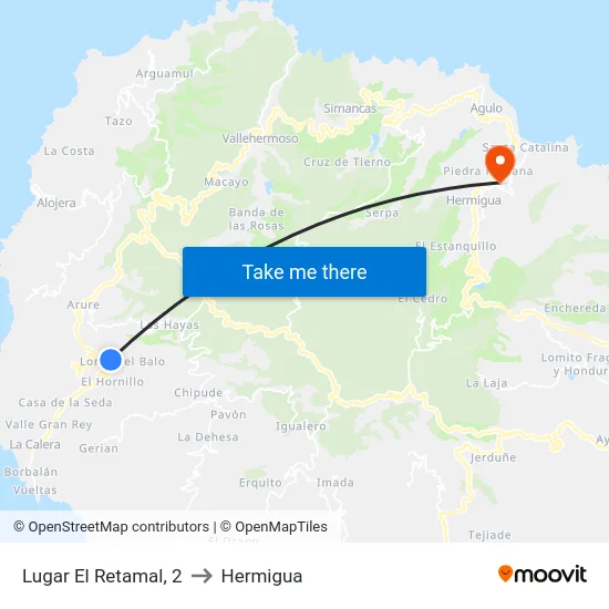 Lugar El Retamal, 2 to Hermigua map
