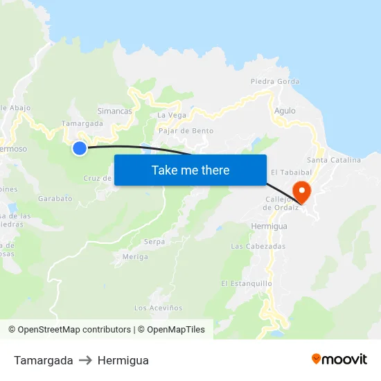 Tamargada to Hermigua map