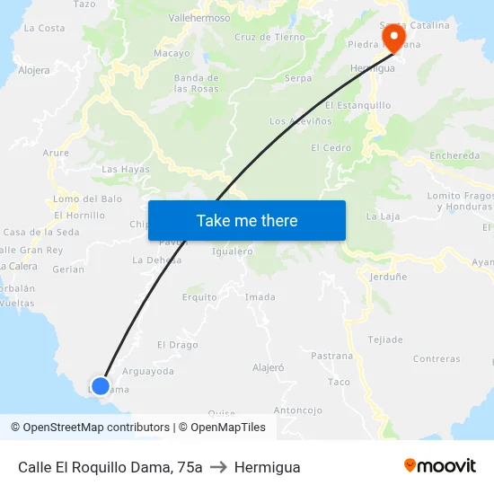 Calle El Roquillo Dama, 75a to Hermigua map