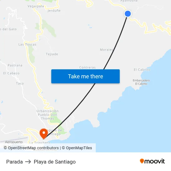 Parada to Playa de Santiago map