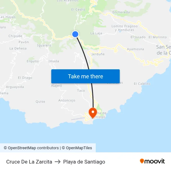 Cruce De La Zarcita to Playa de Santiago map