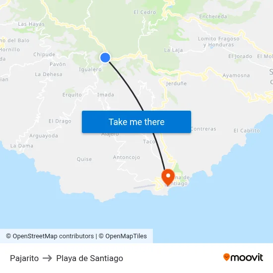 Pajarito to Playa de Santiago map