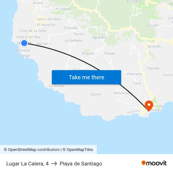 Lugar La Calera, 4 to Playa de Santiago map