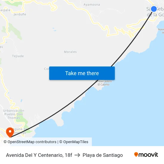 Avenida Del Y Centenario, 18f to Playa de Santiago map