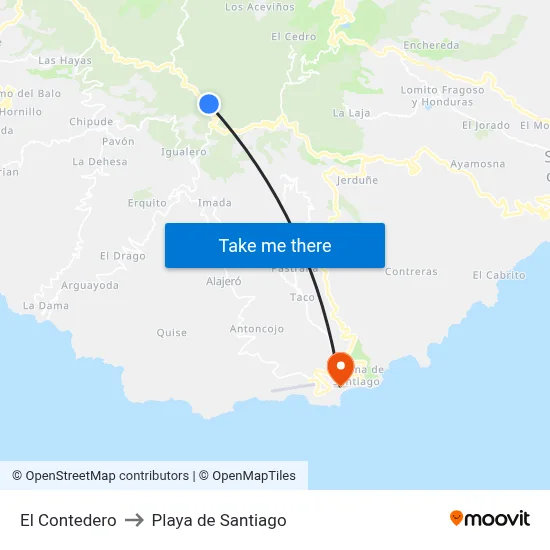 El Contedero to Playa de Santiago map