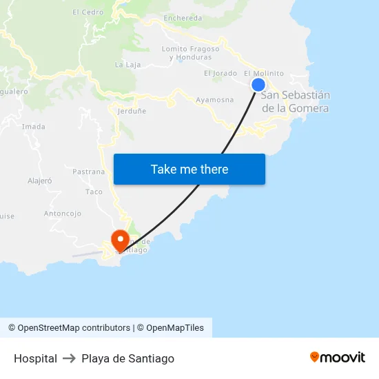 Hospital to Playa de Santiago map