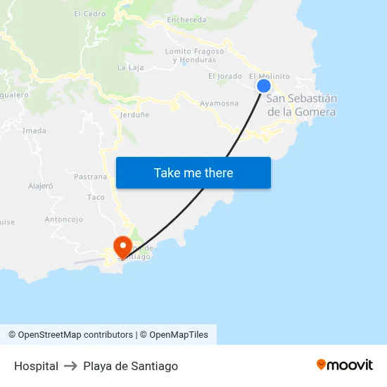 Hospital to Playa de Santiago map