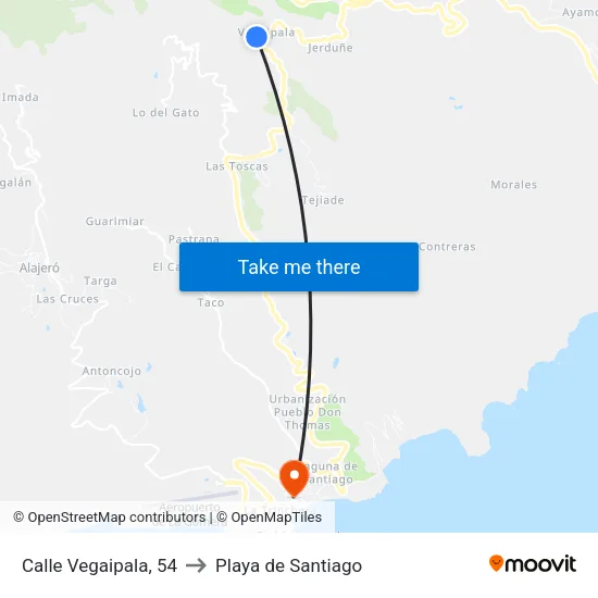 Calle Vegaipala, 54 to Playa de Santiago map