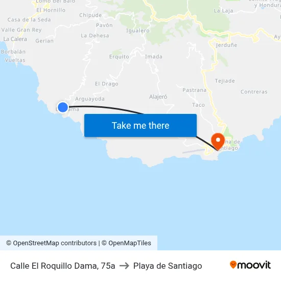 Calle El Roquillo Dama, 75a to Playa de Santiago map
