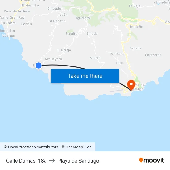 Calle Damas, 18a to Playa de Santiago map