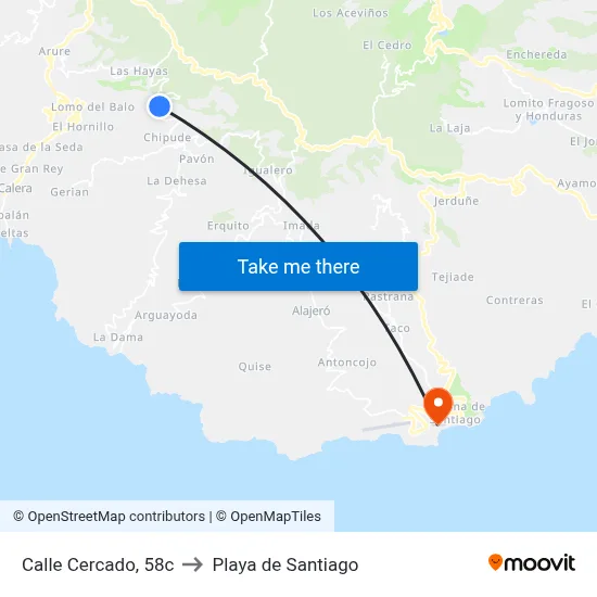 Calle Cercado, 58c to Playa de Santiago map
