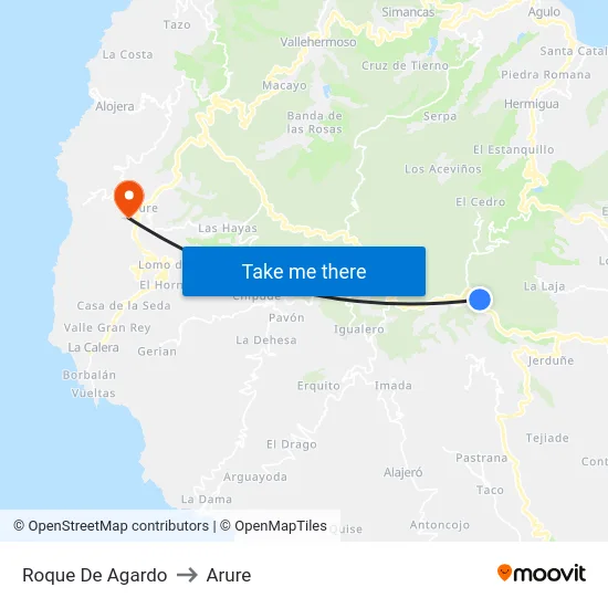 Roque De Agardo to Arure map