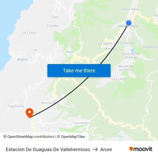 Estación De Guaguas De Vallehermoso to Arure map