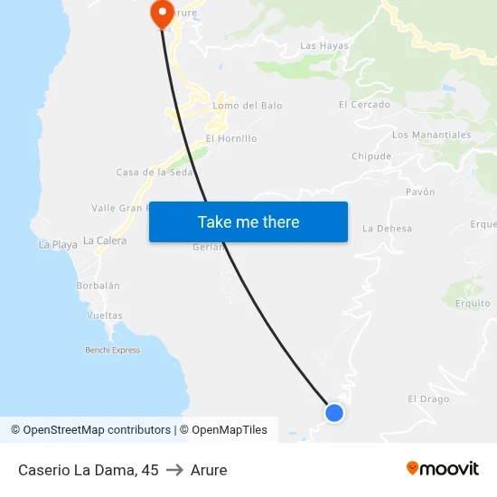 Caserio La Dama, 45 to Arure map