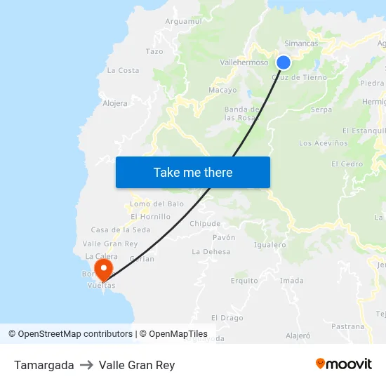 Tamargada to Valle Gran Rey map