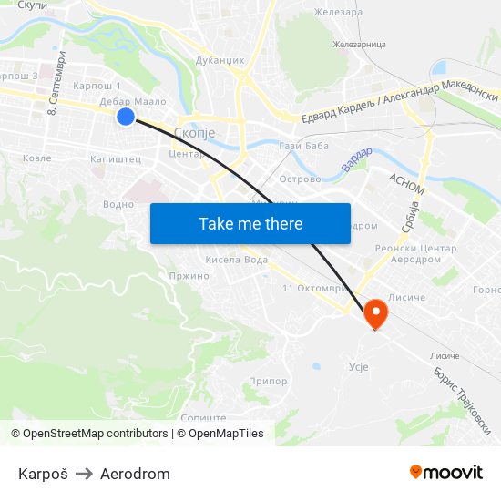 Karpoš to Aerodrom map