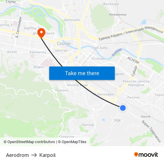 Aerodrom to Karpoš map