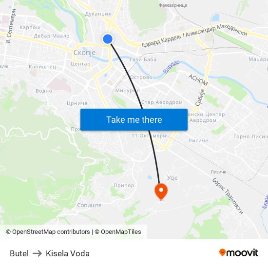 Butel to Kisela Voda map
