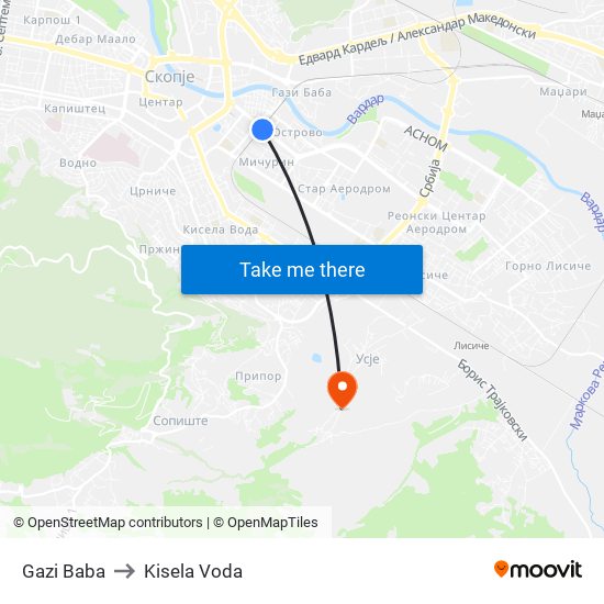 Gazi Baba to Kisela Voda map