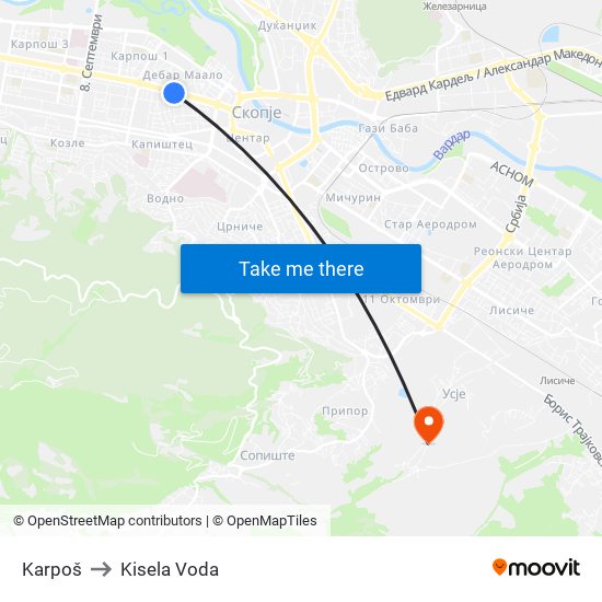 Karpoš to Kisela Voda map