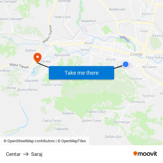 Centar to Saraj map