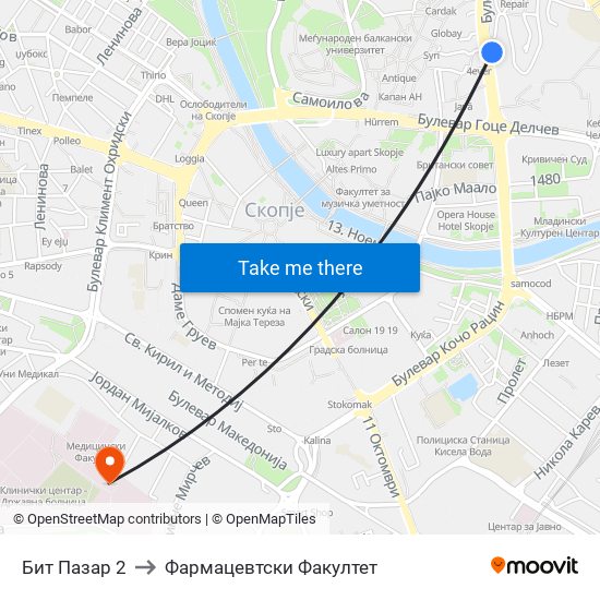 Бит Пазар 2 to Фармацевтски Факултет map