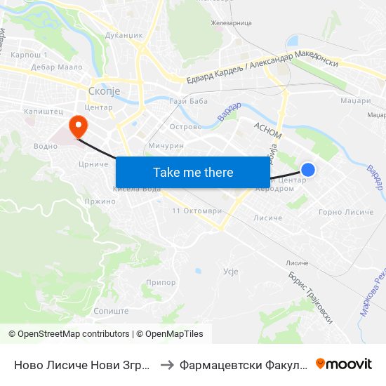 Ново Лисиче Нови Згради to Фармацевтски Факултет map