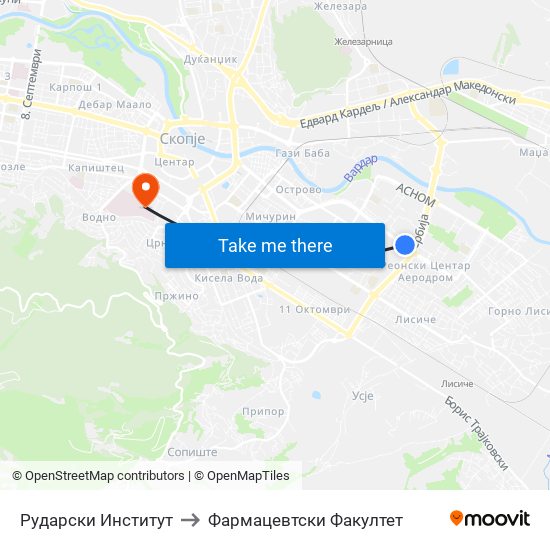 Рударски Институт to Фармацевтски Факултет map