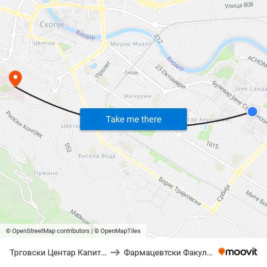 Трговски Центар Капитол to Фармацевтски Факултет map