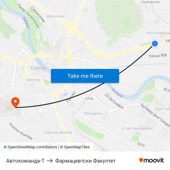 Автокоманда-Т to Фармацевтски Факултет map