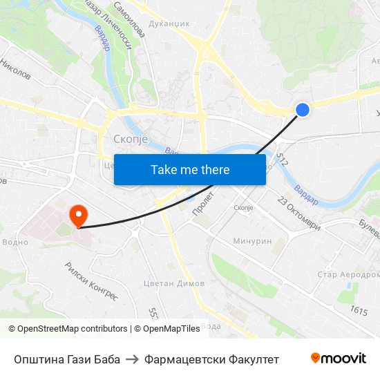 Општина Гази Баба to Фармацевтски Факултет map